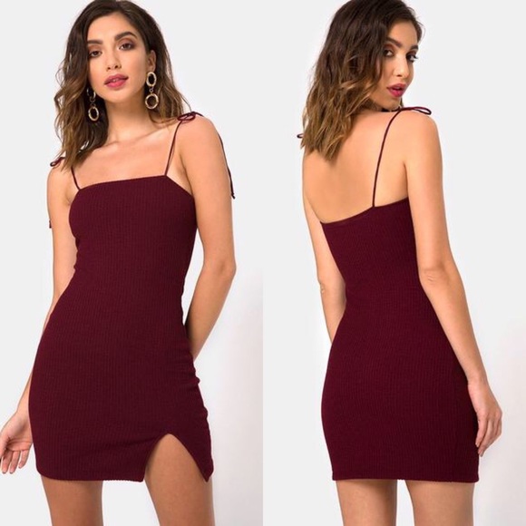 Motel Rocks Dresses & Skirts - Motel Verso Ribbed Bodycon Mini Dress Burgundy XS